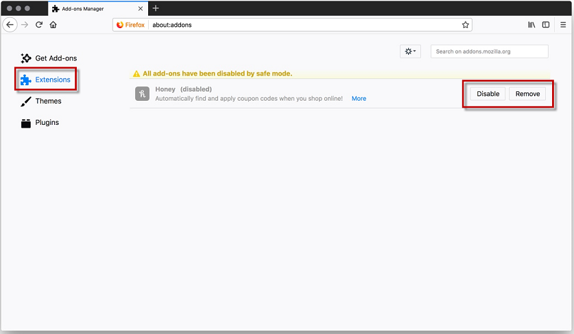 Manage Add-ons Window Manage Add-ons Window